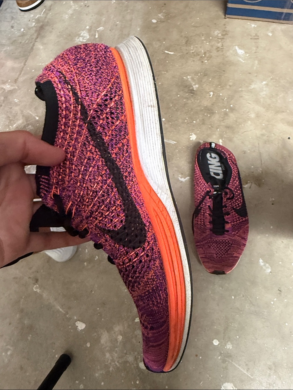 Nike Flyknit Racer Women's Running Shoes - Pink/Purple with Black Accents - Picture 2 of 3